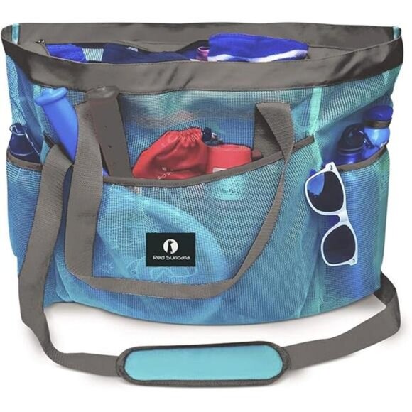 Mesh Beach Bag with Zipper - Extra Large Beach Tote Bag – Pool Bag - Picture 7 of 7